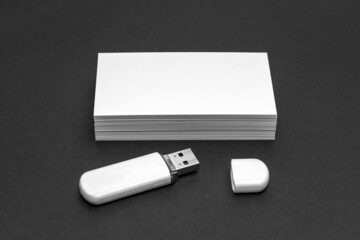 usb flash drive and business card mockup