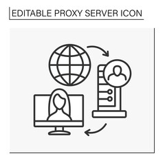 Modern technology line icon. Digital application intermediary between known client and server. Proxy server concept. Isolated vector illustration. Editable stroke