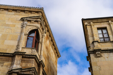 Window in corner of palace in the city of Leon in Spain. 