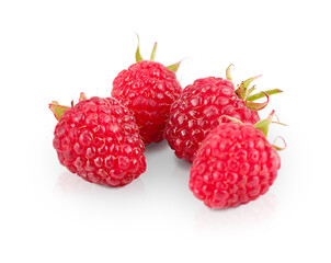 juicy raspberries on a white background. isolate with shadow and reflection