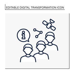 Sharing information line icon. Exchange info with people. Satellite control. Digital transformation concept. Isolated vector illustration.Editable stroke