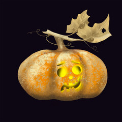 Halloween. Pumpkin lantern. Holiday attributes. Digital illustration, cartoon, isolated.