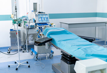 Healthcare surgery technologies. Modern hospital operation empty room. Quarantine medical operating...