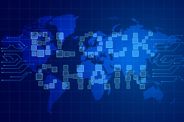 Abstract Blockchain text and network concept finance with connected Earth, Vector illustration. Modern Concept of Digital Technology