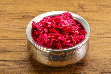 Marinated red cabbage in the bowl