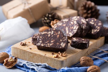 Traditional homemade Italian dessert - christmas chocolate salami