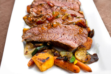 Beef Brisket with Bourbon, Peach and Bacon Glaze