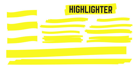 Highlight yellow strokes. Highlight marker stroke. Marker pen highlight