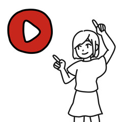 再生をお願いする女性（線画）