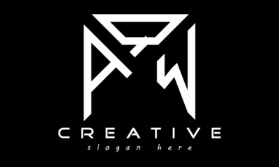 geometric monogram letters AQW logo design vector, business logo, icon shape logo, rectangle squire polygon letters modern unique minimalist creative logo design, vector template