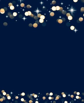 Navy blue festive background with bokeh lights and stars 
