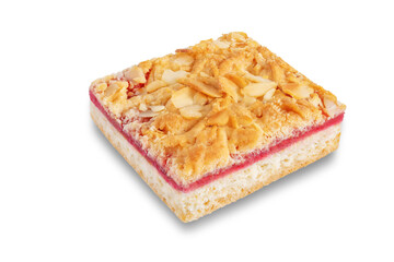 Sweet shortbread cookies with berry jam on a white isolated background