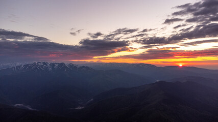 Sunset over Fagaras mountains national park in Romania