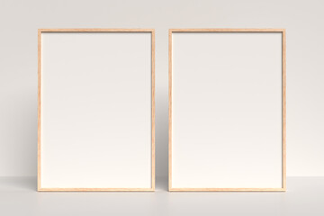 Vertical wood frame for mockup. A4, A3 format. 3d rendering.