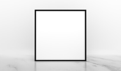 Square picture frame on marble table for mockup. 3d rendering.