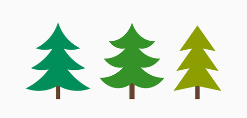 Fototapeta premium Christmas trees icons. Three shapes and colors of spruces.