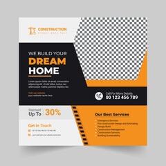 Construction Agency We Build Your Dream Home Banner or Real Estate Instagram Post or Banner Template Premium Vector