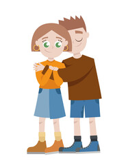 Guy hugs girl. Characters in cartoon style