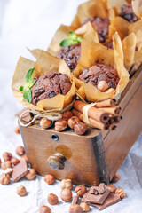 chocolate cupcakes, cinnamon and nuts