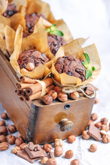 chocolate cupcakes, cinnamon and nuts