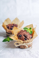 Fototapeta na wymiar muffins with chocolate and mint