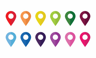 Colored map pin (red, orange, yellow, green, blue, pin), icon.