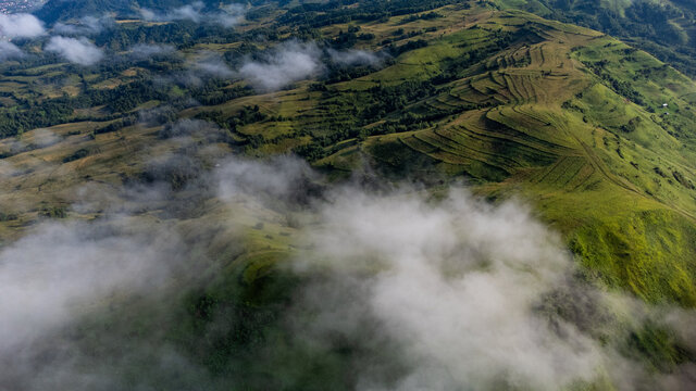 Aerial view of Maramures national park countryside, Romania © jamexnik