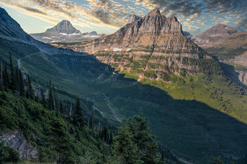 Scenic Highline Trail Views of Glacier Valley by the Going-to-the-Sun Road, Glacier National Park,...