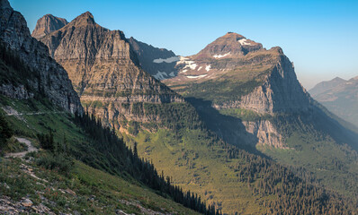 Scenic Highline Trail Views of Glacier Valley by the Going-to-the-Sun Road, Glacier National Park, Montana