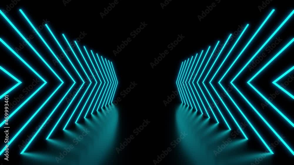 Poster blue neon arrows corridor in dark background loop animation