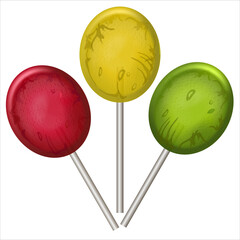 Assorted colors lollipops isolated on white background, close-up. Realistic 3d illustration