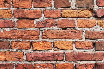 Old red brick wall, grunge background. Copy space