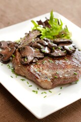 Sous Vide Ribeye Steak with Truffle Mushroom Ragout Sauce