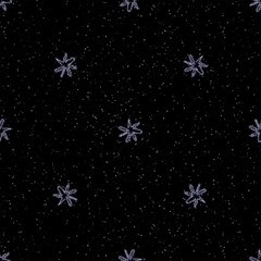 Hand Drawn Snowflakes Christmas Seamless Pattern. Subtle Flying Snow Flakes on chalk snowflakes Background. Attractive chalk handdrawn snow overlay. Quaint holiday season decoration.