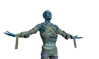 mummy is praying on white background close up view