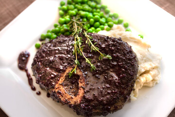 Sous Vide Beef Shank Steak with Red Wine Reduction and Sweet Peas