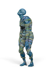 mummy is looking up on white background