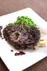 Sous Vide Beef Shank Steak with Red Wine Reduction and Sweet Peas