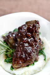 Sous Vide Beef Short Ribs with Port Wine Sauce and Mashed Potatoes