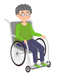 Elderly man sitting in a wheelchair. Nursing home. Medical care for the elderly.
Vector illustration in a flat style on a transparent background.