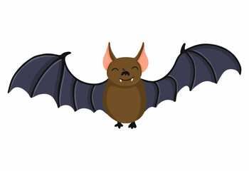 Hand drawn illustration of cute Halloween bat. Cartoon vector illustation flying bat.