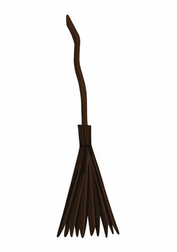Vector witch's broom. Hand drawn illustration in cartoon style. Halloween decorativ element isokated on white background