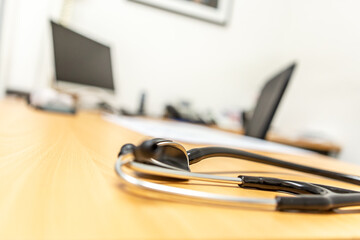 Close-up of a stethoscope at a physician´s office