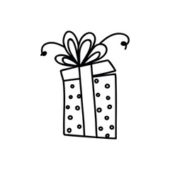 Single hand drawn open gift box. Doodle vector illustration. Isolated on a white background.