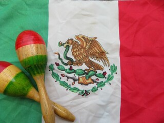 Obraz na płótnie Canvas mexican flag with musical instruments