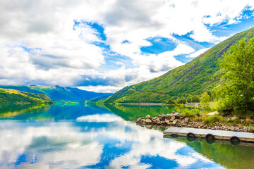 Incredible norwegian landscape colorful mountains fjord forests Jotunheimen Norway.