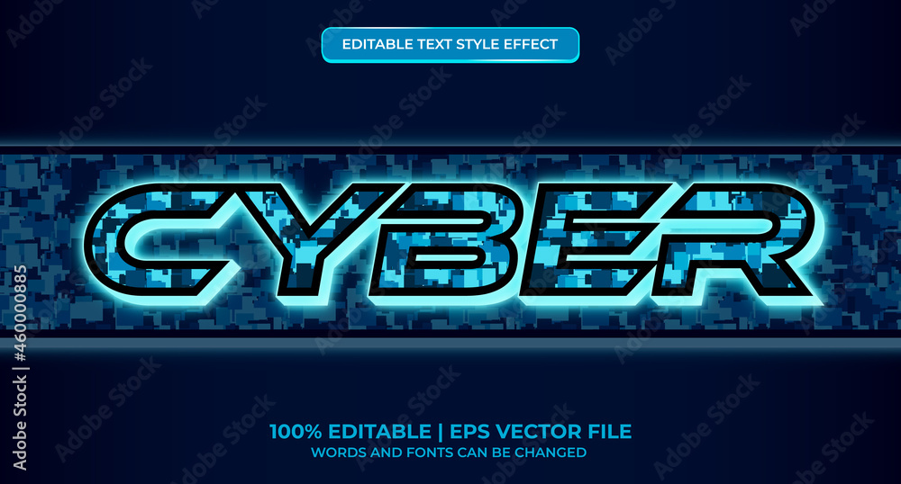 Poster neon cyber editable text effect, shiny and glow text style