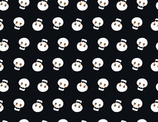 Tiled, seamless, cute Kawaii Halloween character repeat print for background and textile design. Skull.