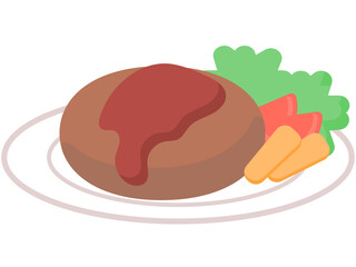 ソースがかかったハンバーグの美味しそうなシンプルイラスト