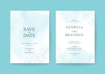 Fototapeta na wymiar Beautiful and minimalist tosca Wedding invitation template